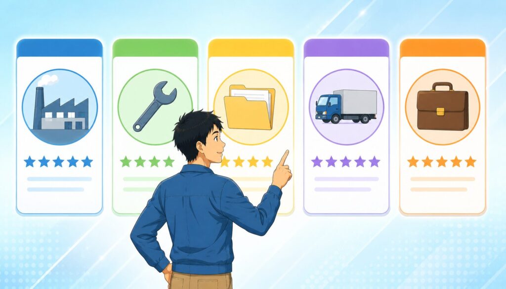工場から転職しやすい仕事の一覧イメージ