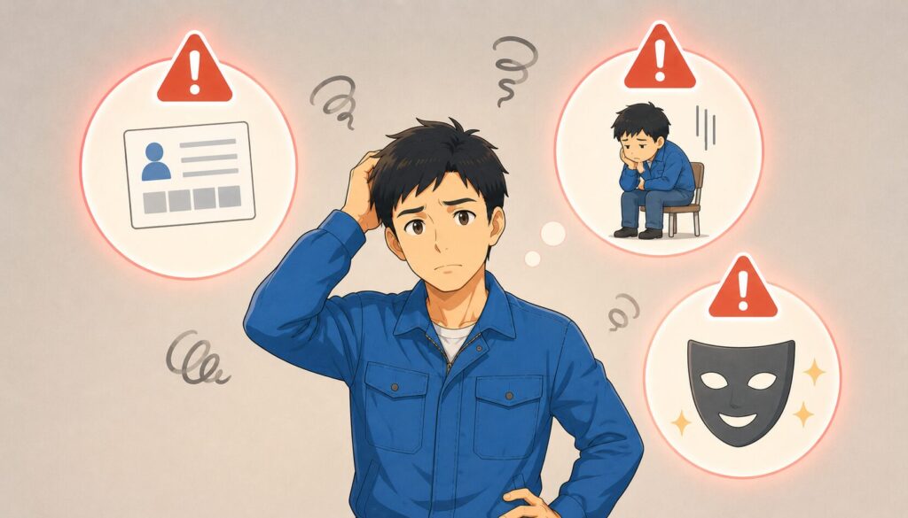転職で失敗しやすいパターンの注意イラスト