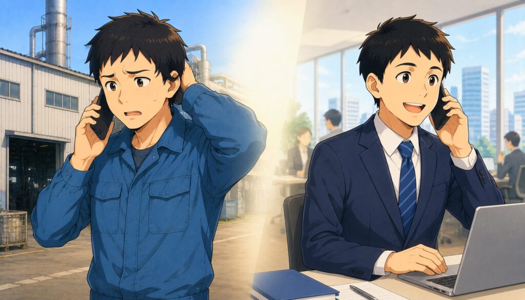 チェックリストと虫眼鏡でサービスを見極める男性のイラスト