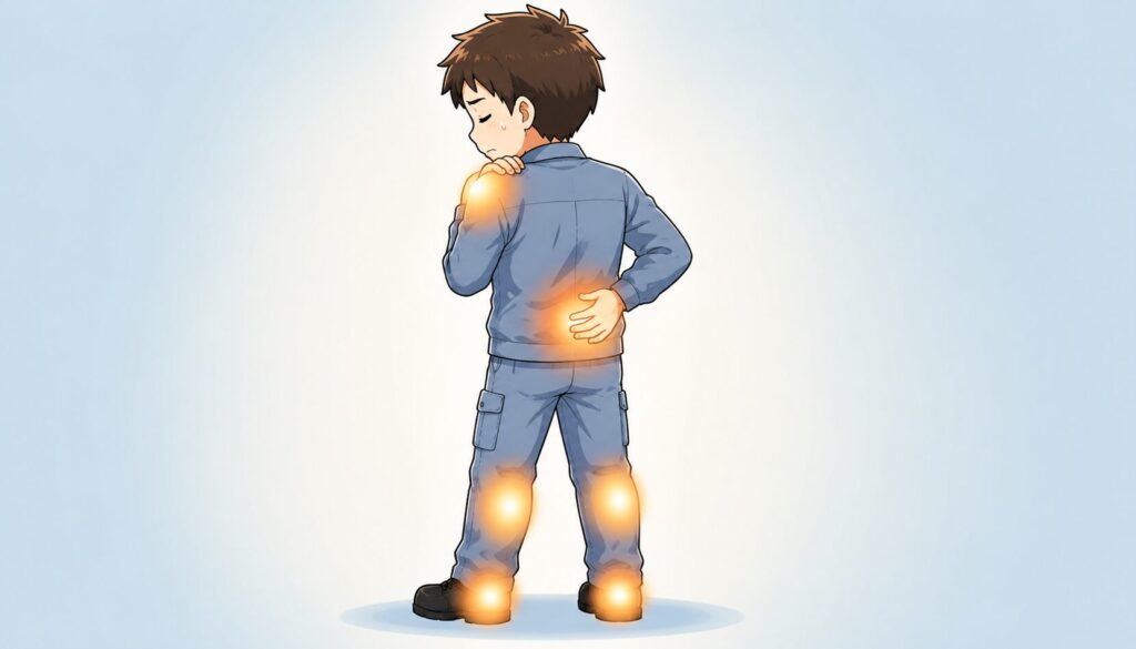 腰・脚・肩に疲労が出る体の部位を示すイラスト