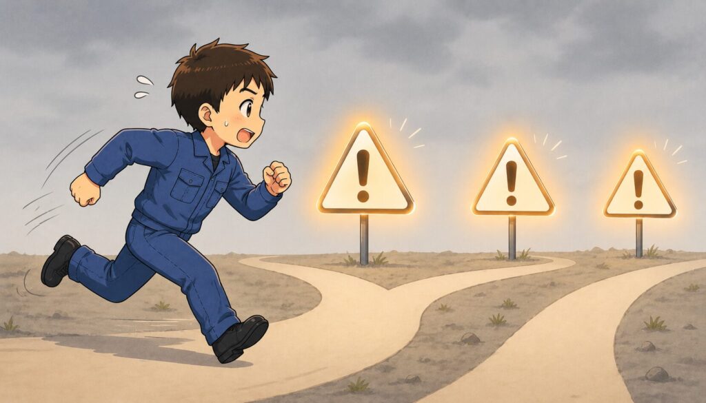 転職で失敗しやすい3つの警告サインのイラスト