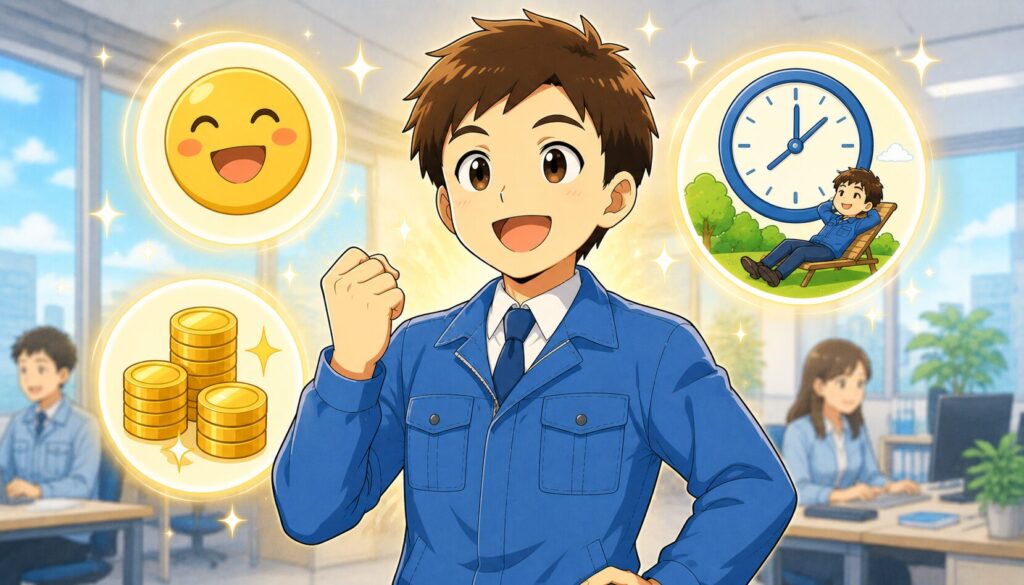 転職後に変わった3つの良い変化を表すイラスト