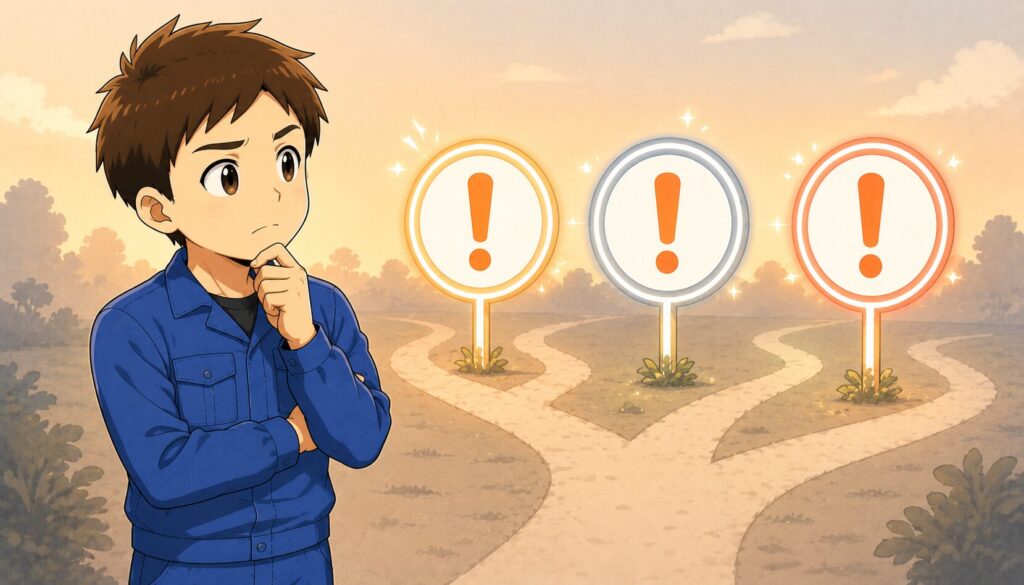 職種選びでやりがちな3つの失敗の警告イラスト