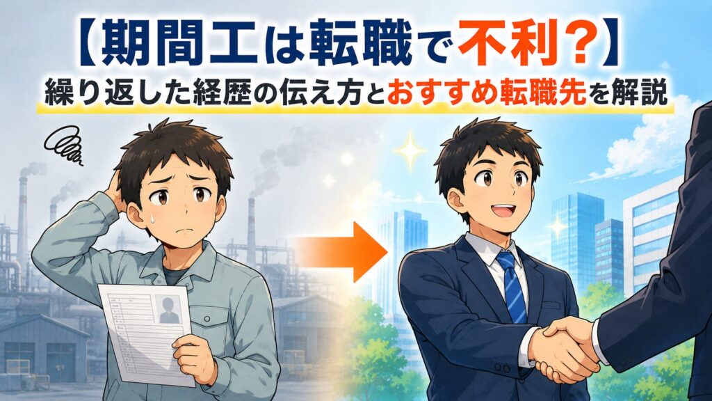 期間工から正社員へ転職する男性のビフォーアフターのイラスト