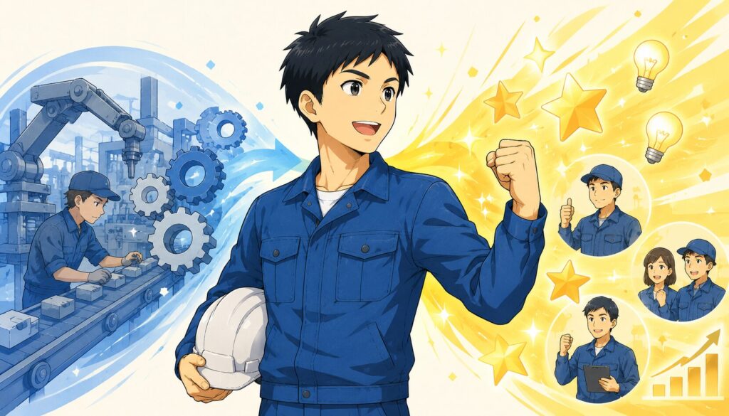 高卒・工場勤務の自己PRは強みの言い換えが9割のイラスト