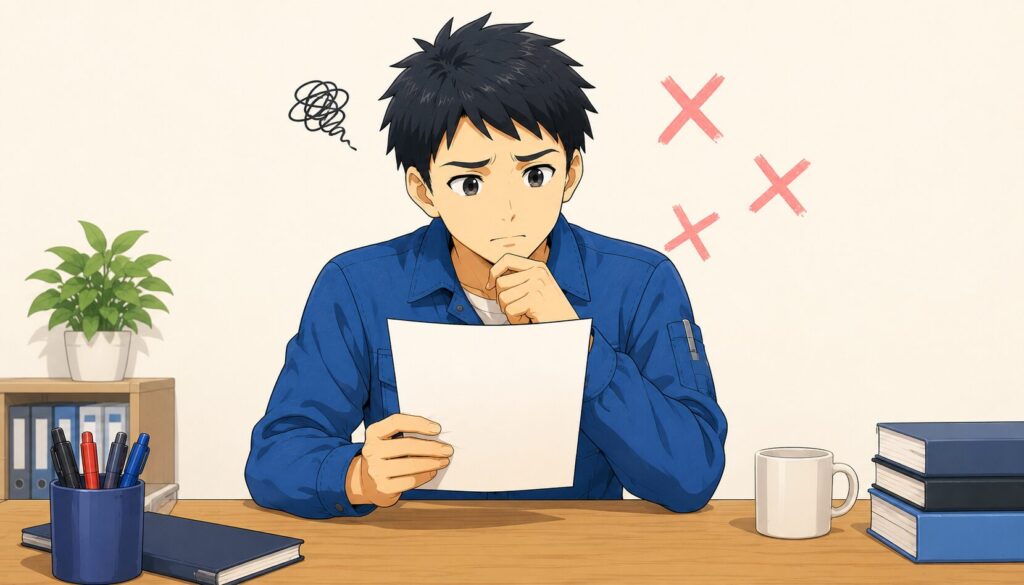 工場勤務の自己PRでよくある失敗パターンのイラスト