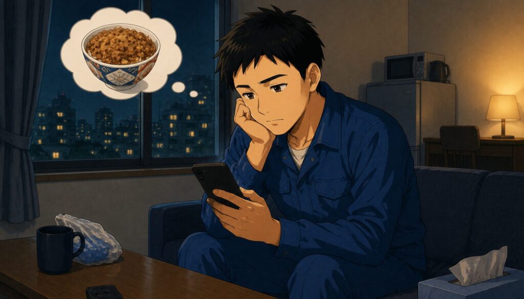海外赴任3ヶ月目に日本食が恋しくなる駐在員のイメージ