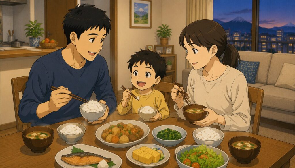 家族帯同でメキシコ駐在する日本人家族の食卓イメージ