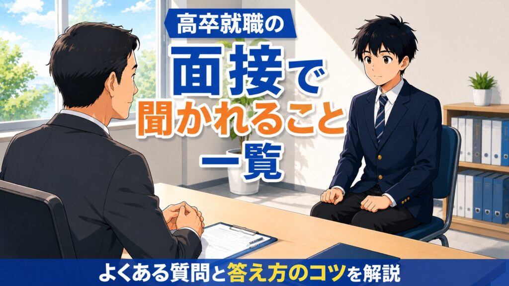 高卒就職の面接に臨む高校生が面接官と向き合っているイメージ