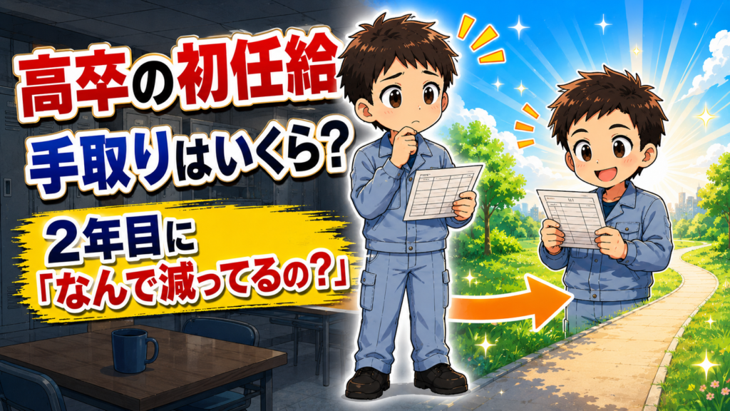 高卒の初任給と手取りについて考える作業服の若い男性