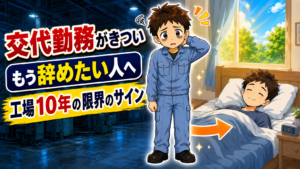 交代勤務の疲れを感じている作業服の男性
