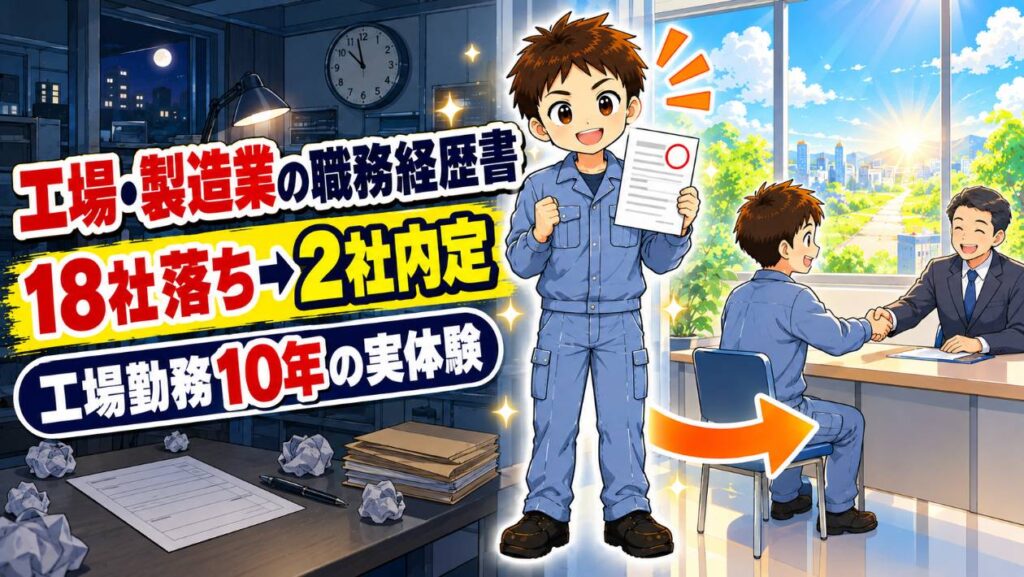 工場・製造業の職務経歴書　数字なしで18社落ちから2社内定した工場勤務10年の実体験