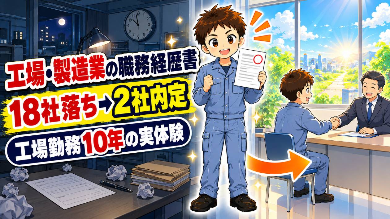 工場・製造業の職務経歴書 数字なしで18社落ちから2社内定した工場勤務10年の実体験